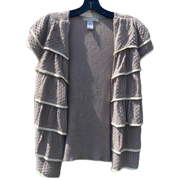 Design History sweater ruffle front cardigan taupe cream Medium - Picture 3 of 13